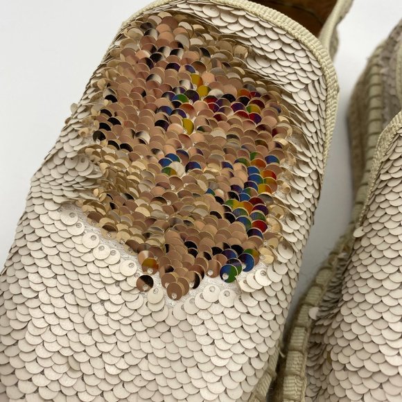 Clara Duran Reversible sequin espadrilles size 39 9 US Spain White gold leather - Picture 3 of 12